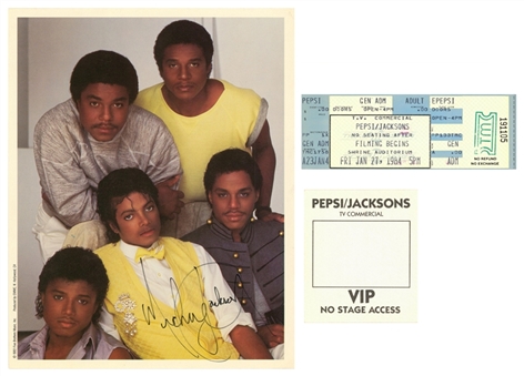 1984 Michael Jackson Signed 8x10 Photo With Pepsi Commercial Ticket & VIP Pass (Beckett & Letter Of Provenance)